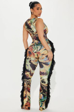 Sexy Print Tassel Sling Jumpsuit GYZY-8956