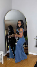 Denim Patchwork Sleeveless Wide Leg Pants 2 Piece Set TE-4733