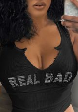 Letter Print Hot Drill Tank Tops GYZY-8999
