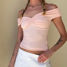 One Shoulder Pleated Solid Color Tops GZJF-ZJ2598