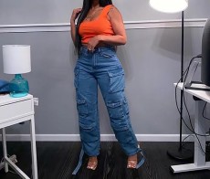 Fashion Multi-pockets Loose Jeans GZCF-30000