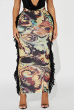 Tassel Lace Printed Half-Length Skirt GYZY-8957