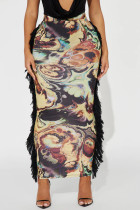 Tassel Lace Printed Half-Length Skirt GYZY-8957