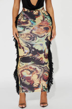 Tassel Lace Printed Half-Length Skirt GYZY-8957