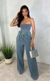 Sexy Wrap Chest Ruffled top +Pants Demim Suit GZCF-30019