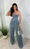 Sexy Wrap Chest Ruffled top +Pants Demim Suit GZCF-30019