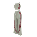 Casual Stripe Patchwork Sleeveless Two Piece Pants Set FENF-6026
