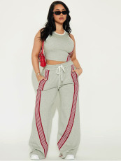 Casual Stripe Patchwork Sleeveless Two Piece Pants Set FENF-6026