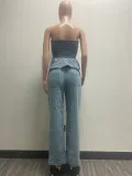 Sexy Wrap Chest Ruffled top +Pants Demim Suit GZCF-30019