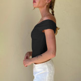One Shoulder Pleated Solid Color Tops GZJF-ZJ2598