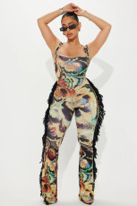 Sexy Print Tassel Sling Jumpsuit GYZY-8956