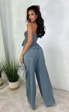 Sexy Wrap Chest Ruffled top +Pants Demim Suit GZCF-30019
