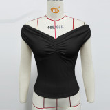 One Shoulder Pleated Solid Color Tops GZJF-ZJ2598