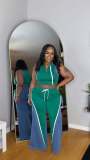 Denim Patchwork Sleeveless Wide Leg Pants 2 Piece Set TE-4733