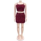 Sexy Solid Color Sling Top And Skirt 2 Piece Set BY-7240