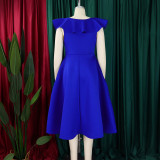 Plus Size V Neck Ruffles Big Swing Midi Dress GATE-565