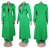 Plus Size Solid Color Long Blazer Pants Suit NY-10968