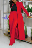 Plus Size Solid Color Long Blazer Pants Suit NY-10968