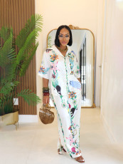 Satin Printed Short Sleeve Shirt Wide Leg Pants Casual Set SFY-664