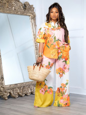 Fashion Print Shirt And Wide Leg Pants Suit SFY-665