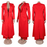 Plus Size Solid Color Long Blazer Pants Suit NY-10968