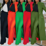 Plus Size Solid Color Long Blazer Pants Suit NY-10968