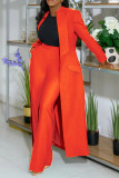 Plus Size Solid Color Long Blazer Pants Suit NY-10968