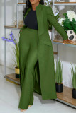 Plus Size Solid Color Long Blazer Pants Suit NY-10968