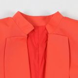 Plus Size Solid Color Long Blazer Pants Suit NY-10968
