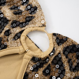 Leopard Print Sequin Backless Mini Dress GDSF-G25DS016