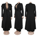 Plus Size Solid Color Long Blazer Pants Suit NY-10968