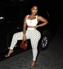 Fashion Tank Tops Moon Print Pants Two Piece Set GYZY-8963