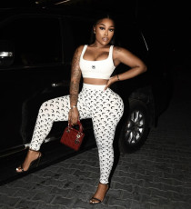 Fashion Tank Tops Moon Print Pants Two Piece Set GYZY-8963