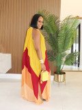V Neck Contrast Color Loose Sleeveless Maxi Dress SFY-673