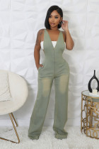 Washed Denim Halter Wide Leg Jumpsuit  LX-6993