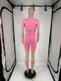 Solid Color Short Sleeve Two Piece Shorts Set QXLB-10090