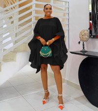 Plus Size Chiffon Solid Loose Cape Dress NY-3536