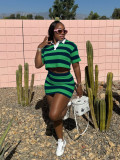 Stripe Contrast Color Crop Tops And Skirt Suit SFY-683