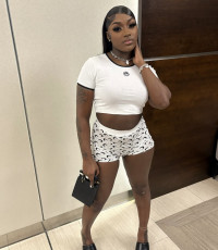 Moon Print Short Sleeve Two Piece Shorts Set GYZY-8962