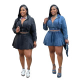 Casual Washed Denim Zipper Skirt Suit TR-1325