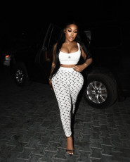 Fashion Tank Tops Moon Print Pants Two Piece Set GYZY-8963