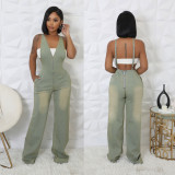 Washed Denim Halter Wide Leg Jumpsuit  LX-6993