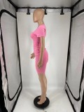 Solid Color Short Sleeve Two Piece Shorts Set QXLB-10090