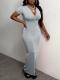 Short Sleeve Solid Color Maxi Dress QY-55781