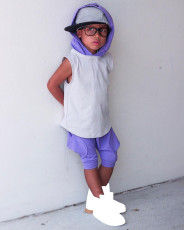 Kids Color Block Hooded Shorts 2 Piece Set GYMF-156