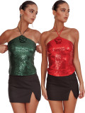 Sexy Sequin Backless Tie Up Tank Tops OD-8733