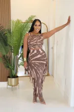 Sleeveless Print Tassel Skirts Two Piece Set QY-5228