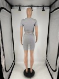 Solid Color Short Sleeve Two Piece Shorts Set QXLB-10090