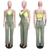Washed Denim Halter Wide Leg Jumpsuit  LX-6993