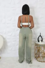 Washed Denim Halter Wide Leg Jumpsuit  LX-6993